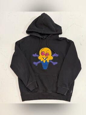 ICECREAM Hoodie Men’s Medium Black Chenille Skull Ice Cream Cone Pullover BBC